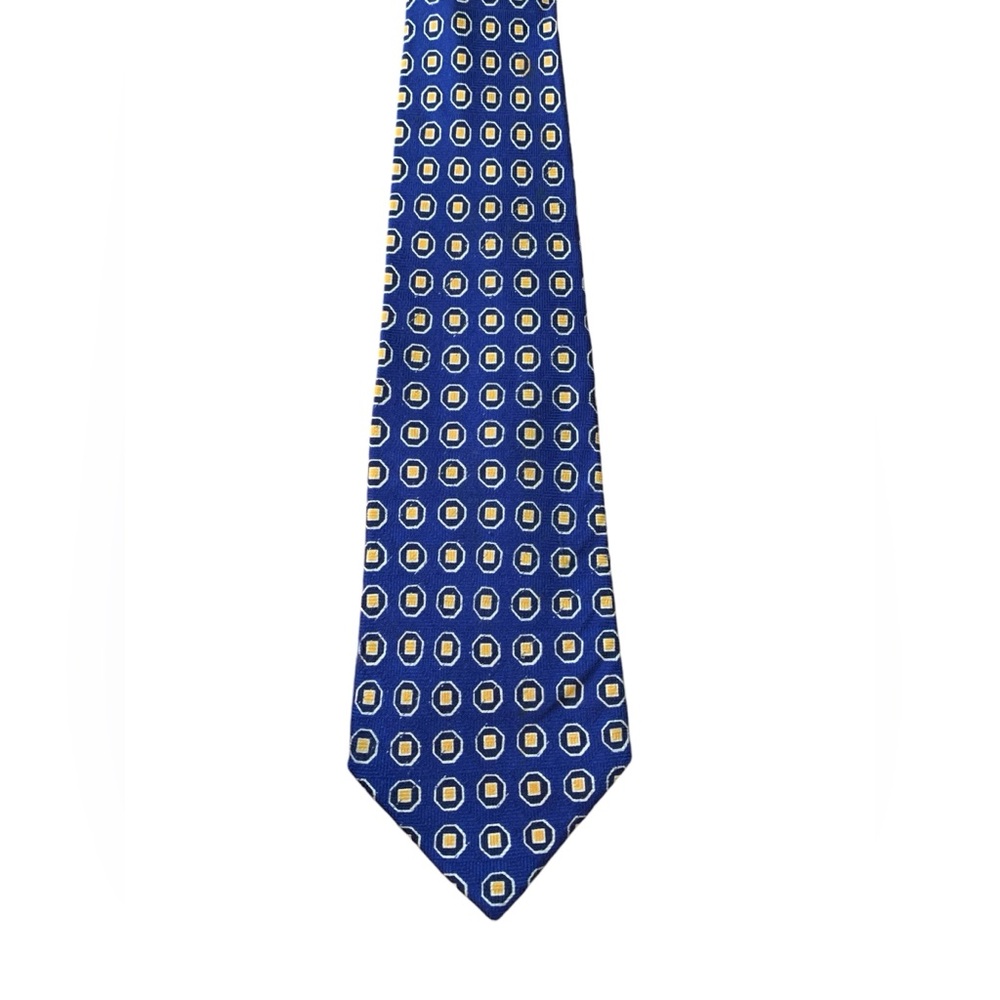 Polo by Ralph Lauren silk tie. Blue with yellow geometric design.  EUC